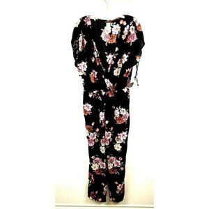 New Joe Benbasset Black Floral Jumpsuit Womens Large Short Slit Sleeve Romantic